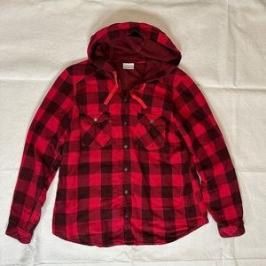Columbia Plaid Button Down Hoodie- Large